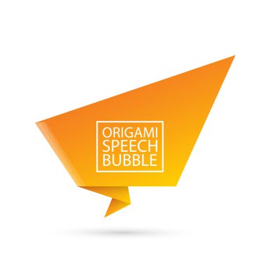 Soyut turuncu origami konuşma balonu veya afiş beyaz arka plan üzerinde izole. Şerit afiş, kaydırma, fiyat etiketi, etiket, rozet, poster.