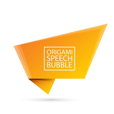 Soyut turuncu origami konuşma balonu veya afiş beyaz arka plan üzerinde izole. Şerit afiş, kaydırma, fiyat etiketi, etiket, rozet, poster.