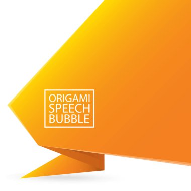Soyut turuncu origami konuşma balonu veya afiş beyaz arka plan üzerinde izole. Şerit afiş, kaydırma, fiyat etiketi, etiket, rozet, poster.