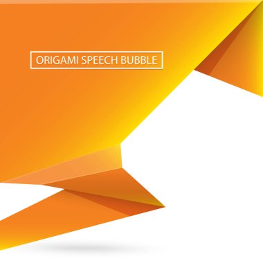 Soyut turuncu origami konuşma balonu veya afiş beyaz arka plan üzerinde izole. Şerit afiş, kaydırma, fiyat etiketi, etiket, rozet, poster.