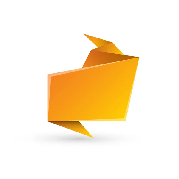 Abstrakte orangefarbene Origami-Sprechblase oder Banner auf weißem Hintergrund. Bandbanner, Schriftrolle, Preisschild, Aufkleber, Plakette, Plakat. — Stockvektor