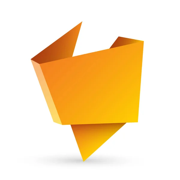Abstract oranje origami toespraak bubble of banner geïsoleerd op witte achtergrond. Lint banner, scroll, prijskaartje, sticker, badge, poster. — Stockvector