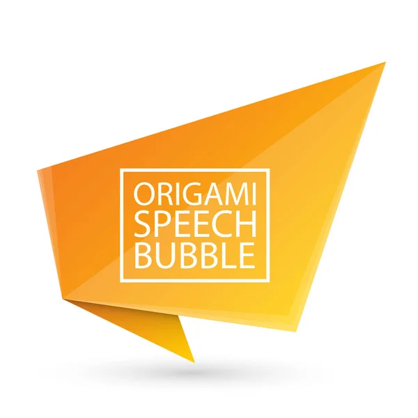 Abstrakt orange origami pratbubbla eller banderoll isolerad på vit bakgrund. Ribbon banner, bläddra, prislapp, klistermärke, badge, affisch. — Stock vektor