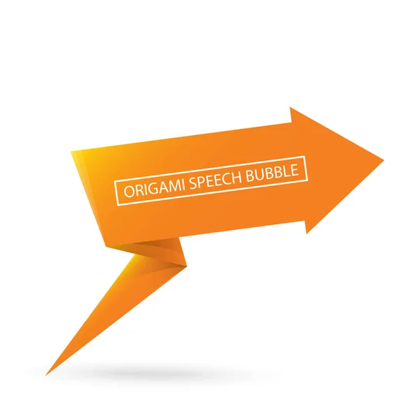 Abstraktní oranžová origami řeč nebo nápis izolovaný na bílém pozadí. Nápis-stuha, svitek, cenová značka, štítek, odznak, plakát. — Stockový vektor