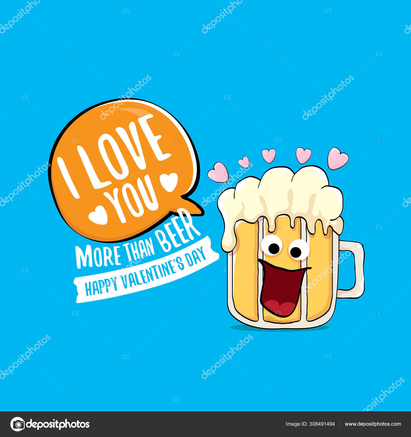 I Love You More Than Beer Vector Valentines Day Greeting Card With Beer Cartoon Character Isolated On Blue Background Vector Adult Valentines Day Party Poster Design Template With Funny Slogan Vector I Love You More Than Beer Vector Valentines Day Greeting Card With Beer Cartoon Character Isolated On Blue Background Vector Adult Valentines Day Party Poster Design Template With Funny Slogan Vector