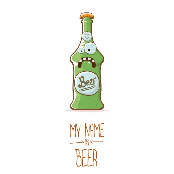 Vector cartoon funky beer bottle character isolated on white background.vector beer comic label or poster design template. my name is beer or happy friday concept illustration — Stock Vector