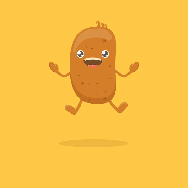 Sarı arka planda izole edilmiş minik patates gibi gülümseyen komik vektör çizgi filmi. sebze kokulu karakter — Stok Vektör