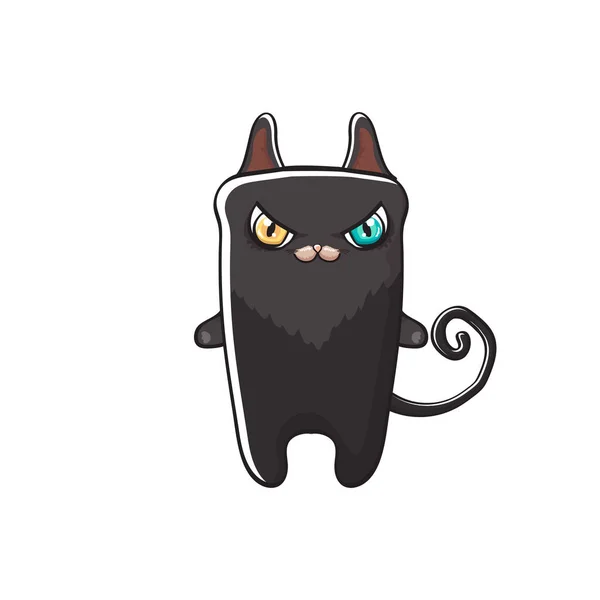 Lindo gato de halloween negro aislado sobre fondo naranja. Dibujos animados feliz negro bruja gatito con Grande ojos — Vector de stock