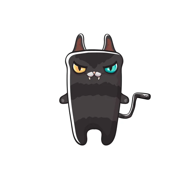 Bonito preto halloween gato isolado no fundo laranja. Desenhos animados feliz preto bruxa gatinho com grandes olhos — Vetor de Stock