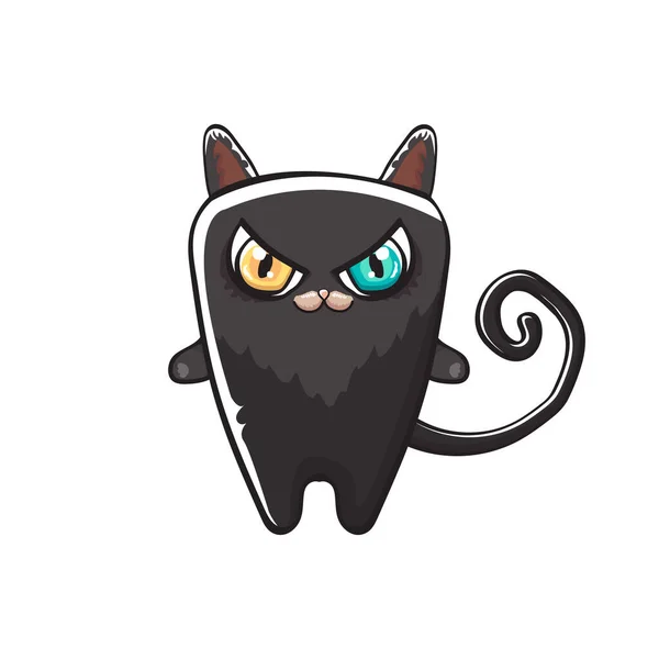 Lindo gato de halloween negro aislado sobre fondo naranja. Dibujos animados feliz negro bruja gatito con Grande ojos — Vector de stock