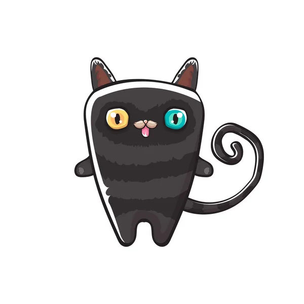 Bonito preto halloween gato isolado no fundo laranja. Desenhos animados feliz preto bruxa gatinho com grandes olhos —  Vetores de Stock
