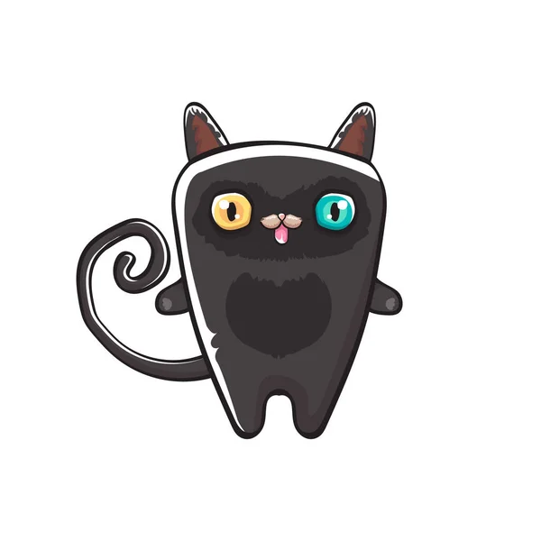 Bonito preto halloween gato isolado no fundo laranja. Desenhos animados feliz preto bruxa gatinho com grandes olhos —  Vetores de Stock