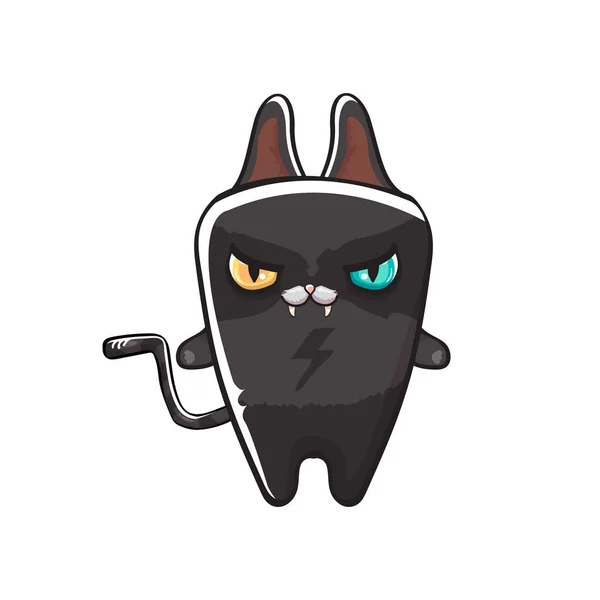 Bonito preto halloween gato isolado no fundo laranja. Desenhos animados feliz preto bruxa gatinho com grandes olhos — Vetor de Stock