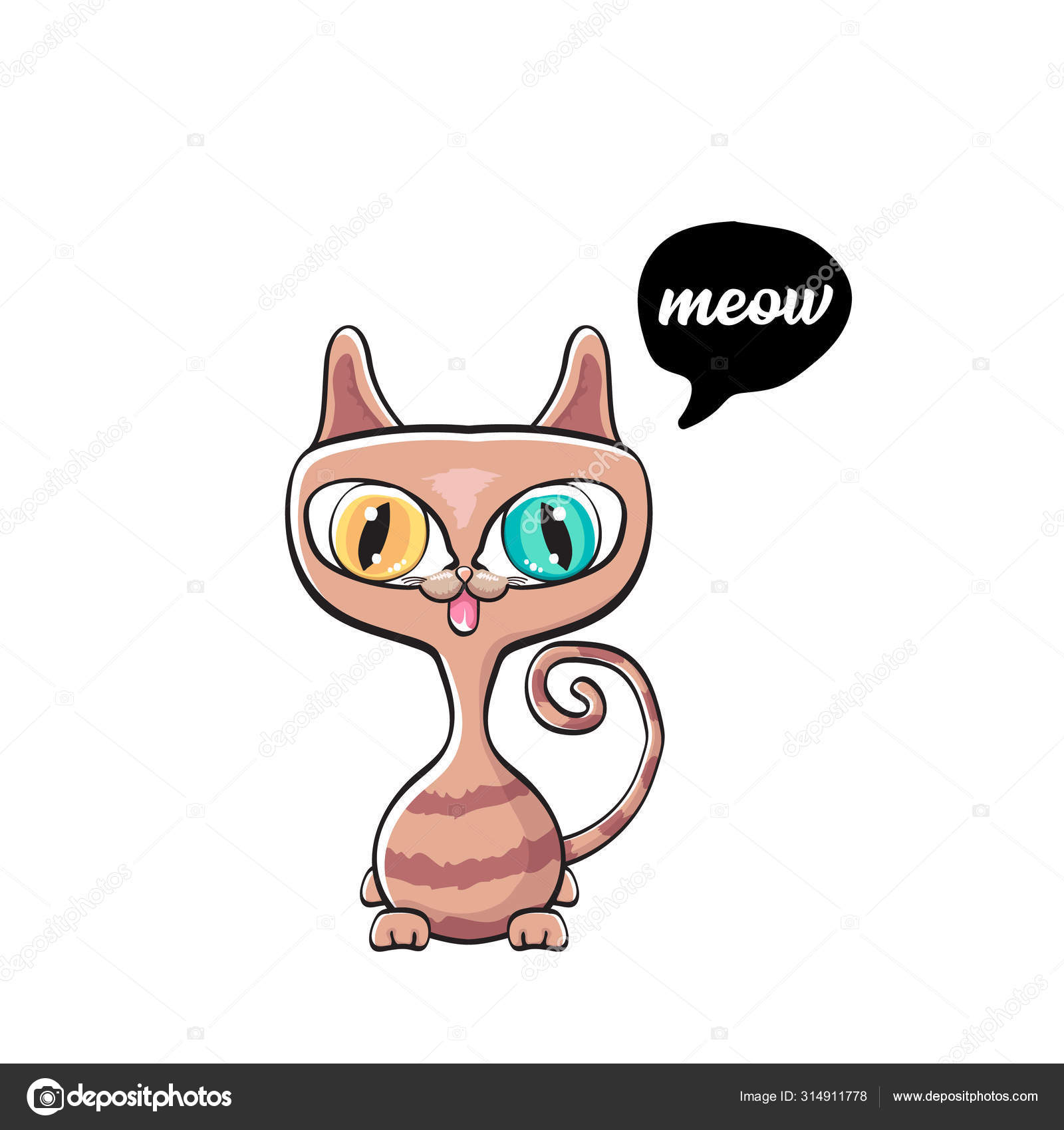Kawaii Mignon Chat Isole Sur Fond Blanc Dessin Anime Chaton Heureux Avec De Grands Yeux Et Bulle De La Parole Image Vectorielle Par Zm1ter C Illustration