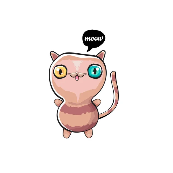 Kawaii lindo gato aislado sobre fondo blanco. Dibujos animados gatito feliz con grandes ojos y burbuja del habla — Vector de stock