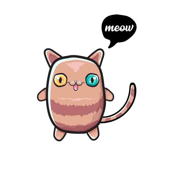 Kawaii lindo gato aislado sobre fondo blanco. Dibujos animados gatito feliz con grandes ojos y burbuja del habla — Vector de stock