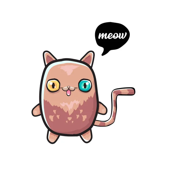 Kawaii lindo gato aislado sobre fondo blanco. Dibujos animados gatito feliz con grandes ojos y burbuja del habla — Vector de stock