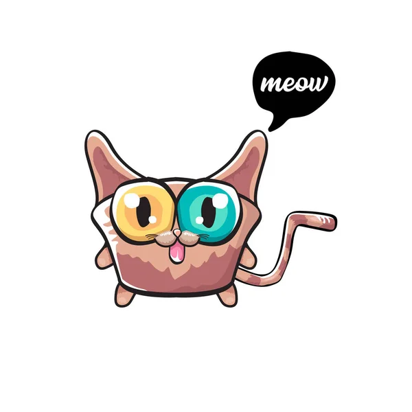 Kawaii lindo gato aislado sobre fondo blanco. Dibujos animados gatito feliz con grandes ojos y burbuja del habla — Vector de stock