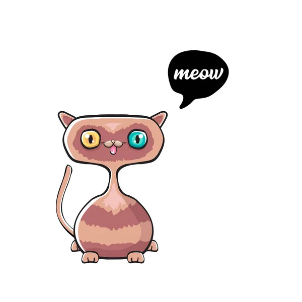 Beyaz arka planda izole edilmiş sevimli kawaii kedisi. Çizgi film mutlu kedi yavrusu. Kocaman gözleri ve konuşma balonu var. — Stok Vektör