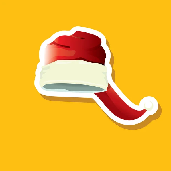 矢量红色时髦圣诞老人帽子贴纸图标或标签孤立在橙色背景。 横幅和贺卡的快乐圣诞设计元素 — 图库矢量图片