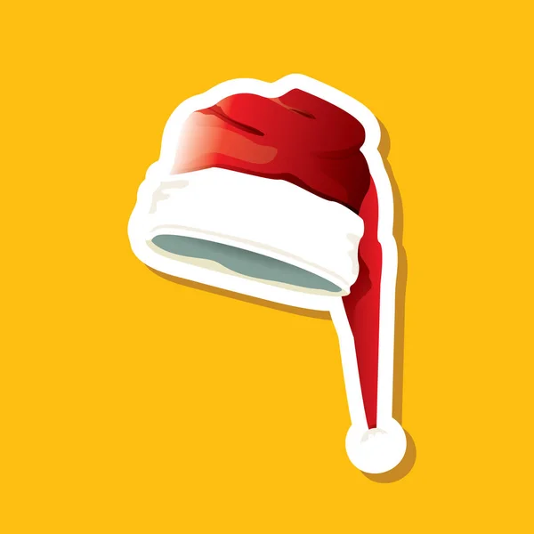 Vektor roten funky Weihnachtsmann Hut Aufkleber-Symbol oder Etikett isoliert auf orangefarbenem Hintergrund. Frohe Weihnachten Design-Element für Banner und Karten — Stockvektor