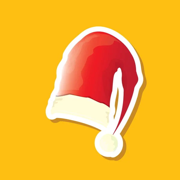 Vektor roten funky Weihnachtsmann Hut Aufkleber-Symbol oder Etikett isoliert auf orangefarbenem Hintergrund. Frohe Weihnachten Design-Element für Banner und Karten — Stockvektor