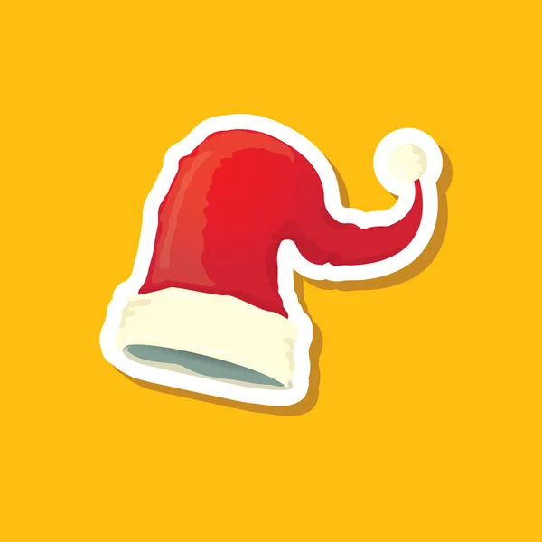 Vecteur rouge funky chapeau Père Noël icône autocollant ou une étiquette isolée sur fond orange. joyeux élément de conception de Noël pour bannières et cartes de vœux — Image vectorielle