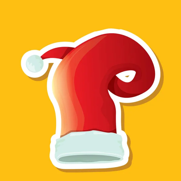 Vector rojo funky Santa Claus sombrero pegatina icono o etiqueta aislada sobre fondo naranja. Feliz elemento de diseño navideño para pancartas y tarjetas de geeting — Archivo Imágenes Vectoriales