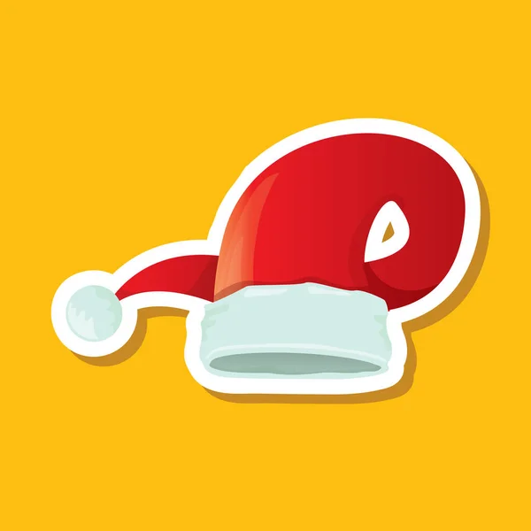 Vektor röd funky Santa Claus hatt klistermärke ikon eller etikett isolerad på orange bakgrund. God jul designelement för banderoller och geeting kort — Stock vektor