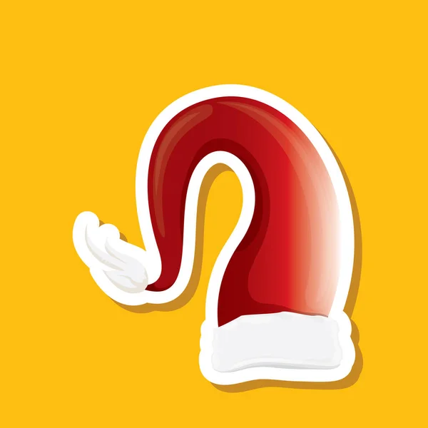 Vetor vermelho funky Santa Claus chapéu adesivo ícone ou rótulo isolado no fundo laranja. Feliz Natal elemento de design para banners e cartões de geeting — Vetor de Stock