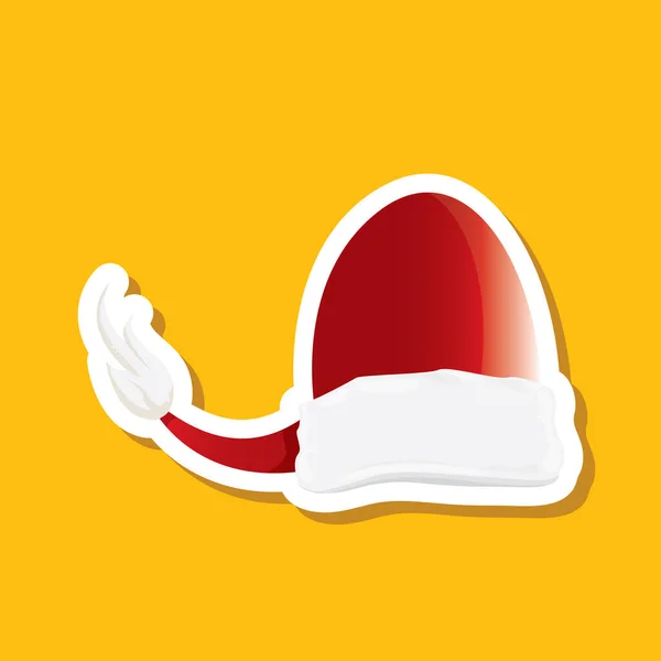 Vector rojo funky Santa Claus sombrero pegatina icono o etiqueta aislada sobre fondo naranja. Feliz elemento de diseño navideño para pancartas y tarjetas de geeting — Archivo Imágenes Vectoriales