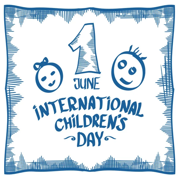 1 Junio Día internacional de los niños dibujos animados doodle estilo banner fondo. feliz Día de los niños saludo cad, icono o etiqueta. Cartel del día de los niños. Diseño de banner dibujado a mano para niños — Vector de stock