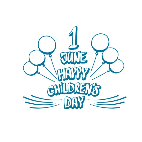 1 Junio Día internacional de los niños dibujos animados doodle estilo banner fondo. feliz Día de los niños saludo cad, icono o etiqueta. Cartel del día de los niños. Diseño de banner dibujado a mano para niños — Vector de stock