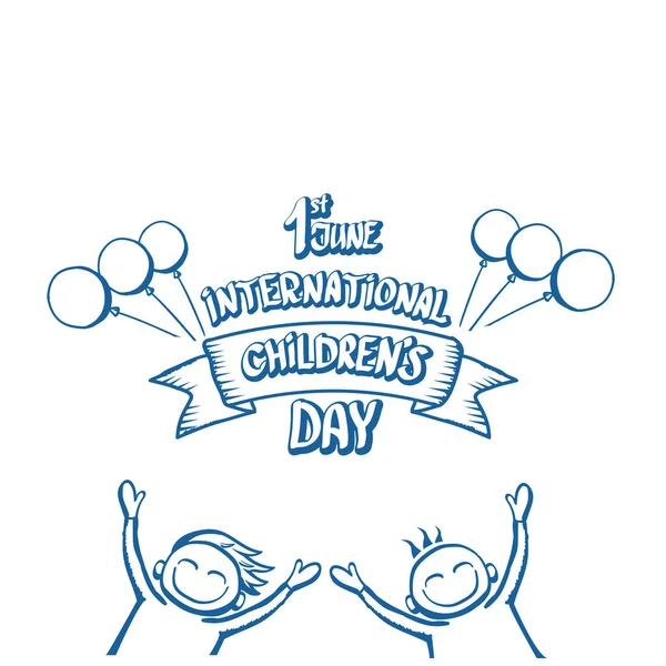 1 june international childrens day cartoon doodle style banner background. happy Children day greeting cad, icon or label. Cartoon kids day poster. Children day hand drawn banner design — Stock Vector