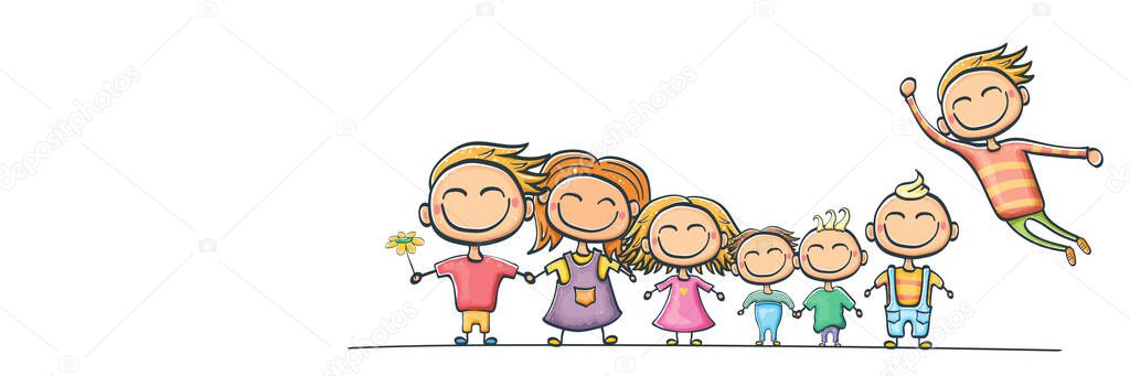 Cartoon kids set isolated on white background. Group children holding hands. cartoon kids collection . Childrens day or kids day horizontal banner
