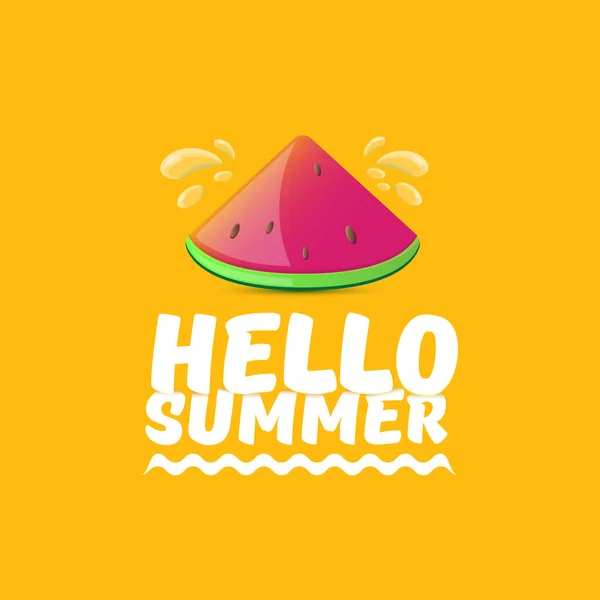 Vector Hello Summer Beach Party Flyer Design template with fresh armelon slice isolated on orange background. Этикетка или плакат с фруктами и типографским текстом Hello Summer — стоковый вектор