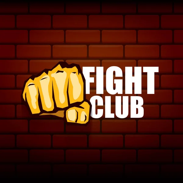 レンガの壁の背景にオレンジの男拳でクラブベクトルのロゴを戦う。総合格闘技コンセプトデザインテンプレート — ストックベクタ