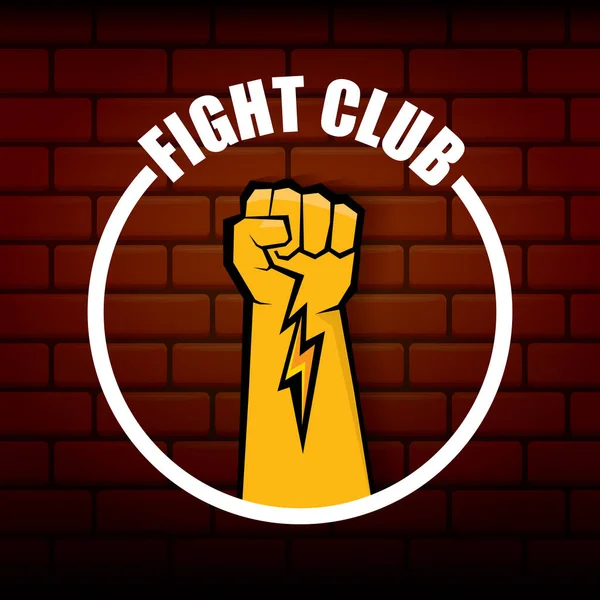 Bekämpa klubb vektor logotyp med orange man knytnäve isolerad på tegel vägg bakgrund. MMA Mixed Martial Arts konceptdesignmall — Stock vektor