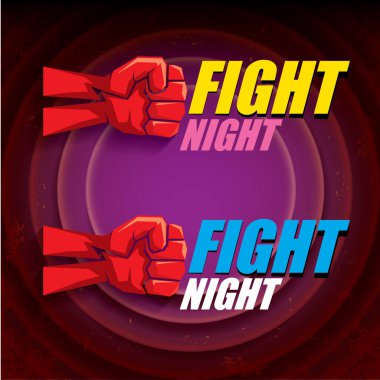 Metni ve güçlü yumruğu olan modern gece vektörü posteri. Güreş ya da dövüş kulübü amblemi tasarım şablonu. dövüş etiketi siyah arkaplanda izole edildi