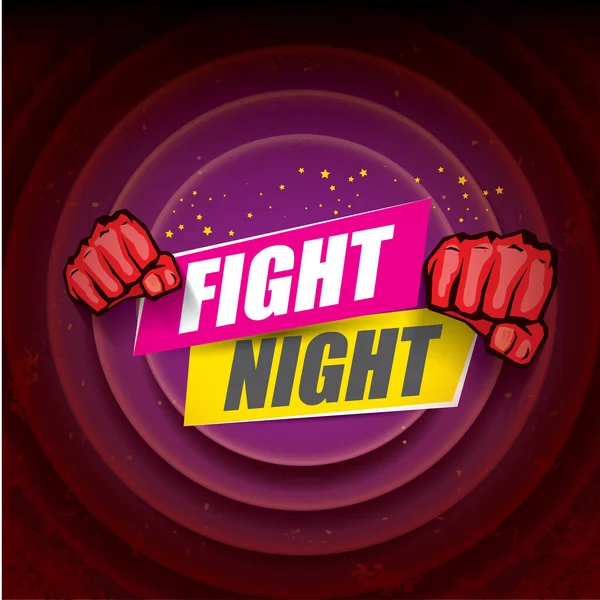 Metni ve güçlü yumruğu olan modern gece vektörü posteri. Güreş ya da dövüş kulübü amblemi tasarım şablonu. dövüş etiketi siyah arkaplanda izole edildi