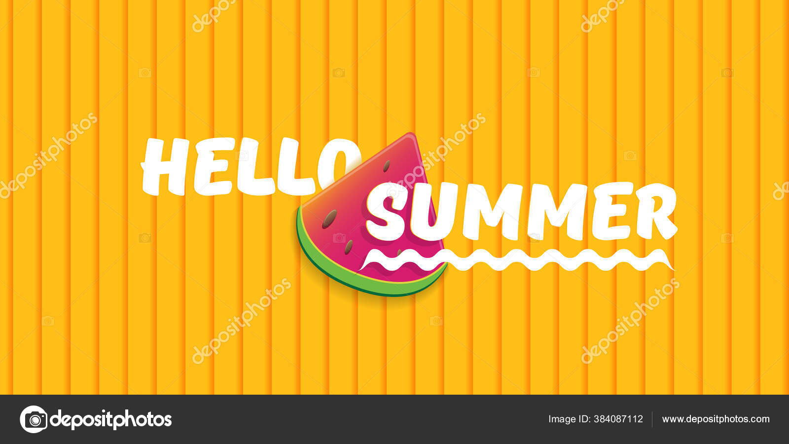 Vector Hello Summer Beach Party Horizontal Banner Design Template With Fresh Watermelon Slice Isolated On Orange Background Hello Summer Concept Label Or Poster With Fruit And Typographic Text Vector Image By C