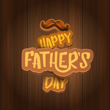 Babalar Günü vektör karikatür tebrik kartın kutlu olsun. Babalar Günü etiketi ya da simgesi ahşap arkaplanda izole edilmiş