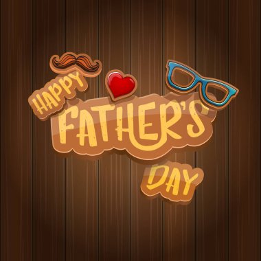 Babalar Günü vektör karikatür tebrik kartın kutlu olsun. Babalar Günü etiketi ya da simgesi ahşap arkaplanda izole edilmiş