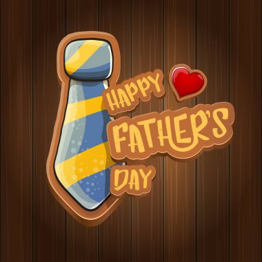 Babalar Günü vektör karikatür tebrik kartın kutlu olsun. Babalar Günü etiketi ya da simgesi ahşap arkaplanda izole edilmiş