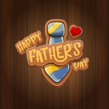 Babalar Günü vektör karikatür tebrik kartın kutlu olsun. Babalar Günü etiketi ya da simgesi ahşap arkaplanda izole edilmiş