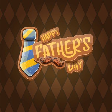 Babalar Günü vektör karikatür tebrik kartın kutlu olsun. Babalar Günü etiketi ya da simgesi tüvit ekoseli kumaş dokusu geçmişinde izole edilmiş