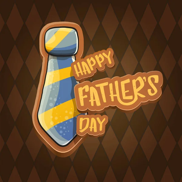 Happy Fathers Day vektor tecknad hälsning kort. Fäder dag etikett eller ikon isolerad på tweed rutig kontroll mönster konsistens bakgrund — Stock vektor