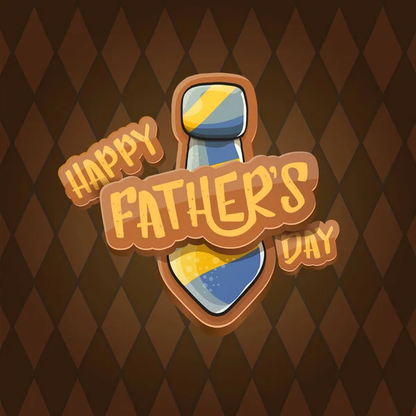 Happy Fathers Day Vektor Cartoon Grußkarte. Vatertag Etikett oder Symbol isoliert auf Tweed karierte Muster Textur Hintergrund — Stockvektor
