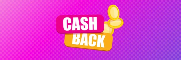 Vektor Cash-Back-Symbol isoliert auf modernem violetten Hintergrund. Cashback oder Geld Rückerstattung horizontale Banner Hintergrund — Stockvektor