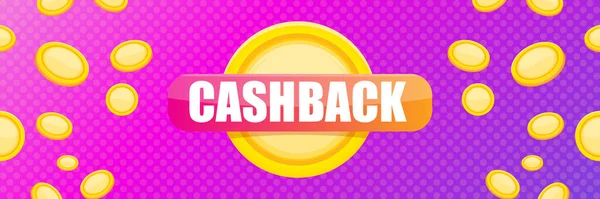 Vektor Cash-Back-Symbol isoliert auf modernem violetten Hintergrund. Cashback oder Geld Rückerstattung horizontale Banner Hintergrund — Stockvektor